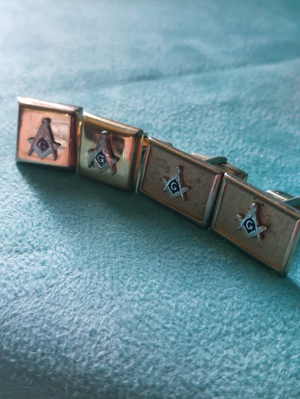 Vintage Goldtone Freemason Cufflinks, Lot of Two Pairs, Brands Hickock & Foster